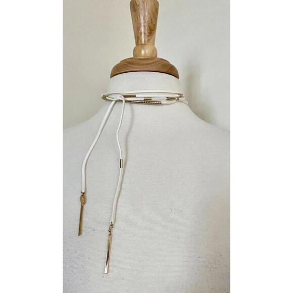 NWT Ettika White Vegan Suede Wrap Necklace Multi-Strand Gold-Tone OS - Picture 6 of 6